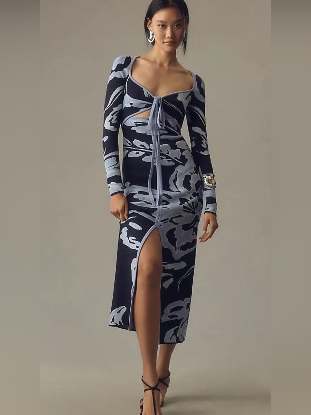 Anthropologie Significant Other Atlas Long Sleeve Cutout Printed Midi Dress